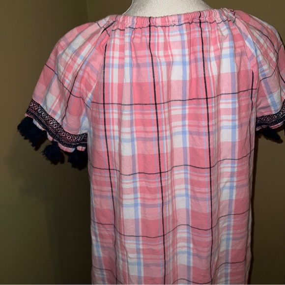 Crown & Ivy Pink Blue White Plaid Tassel Dress Short Sleeve Size 2 - Picture 10 of 10